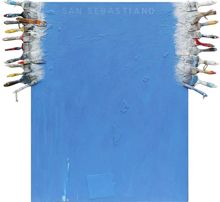 07 San Sebastiano, (1984) 2013. akrilik-asamblaž na platnu, 130 X 140 cm.